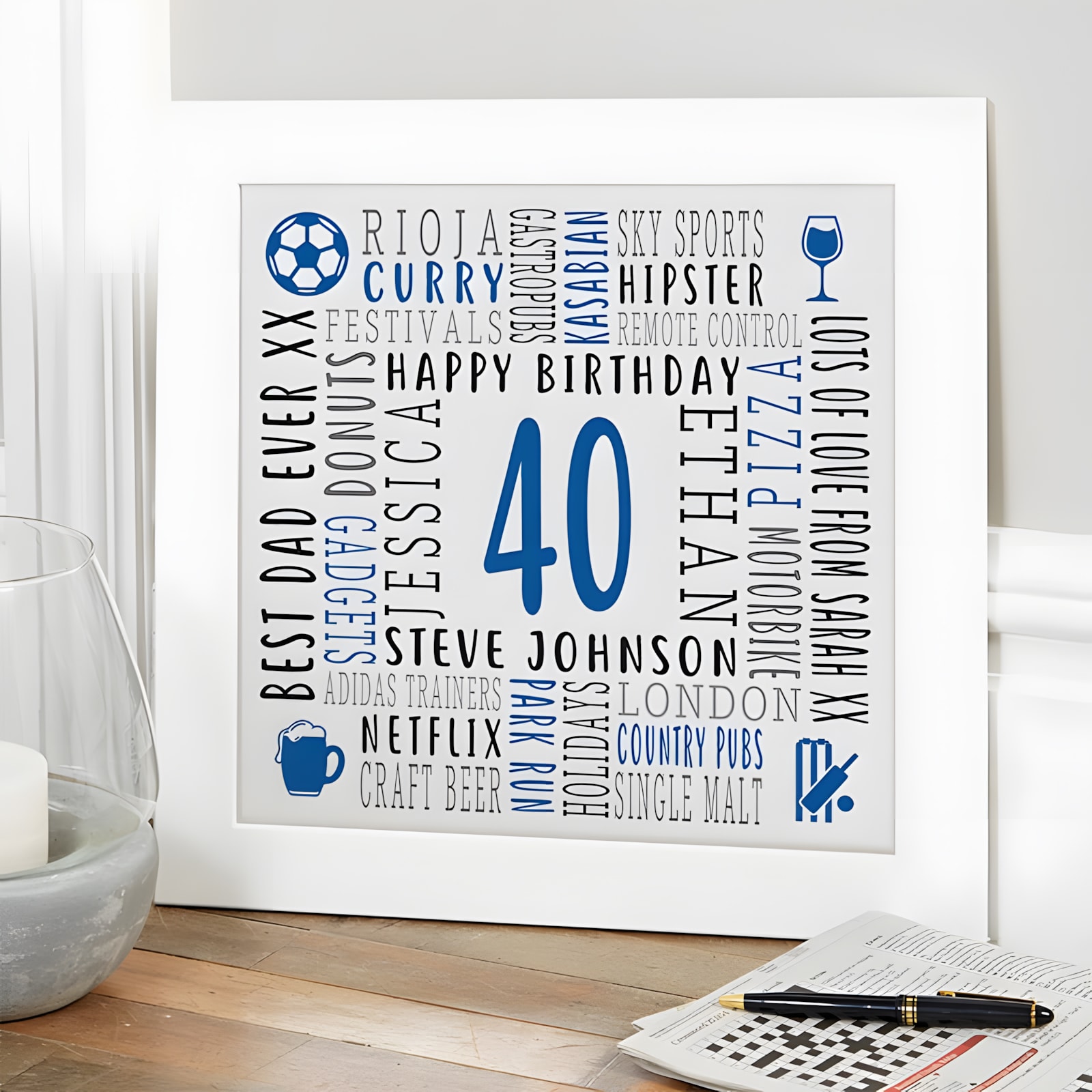 40th Birthday Personalised Gifts for Men By Chatterbox Walls