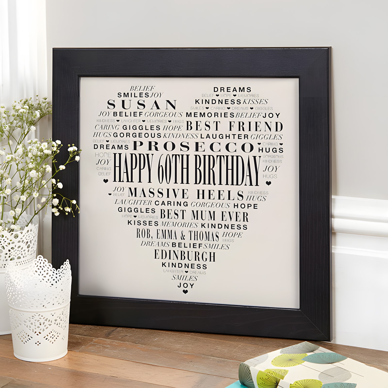 Personalised Gift Ideas For Her 60th Birthday Word Art Heart Print