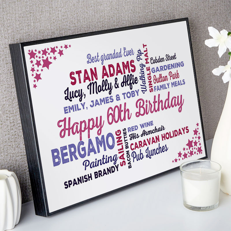 60th Birthday Gift For Him Of Typographic Art Print